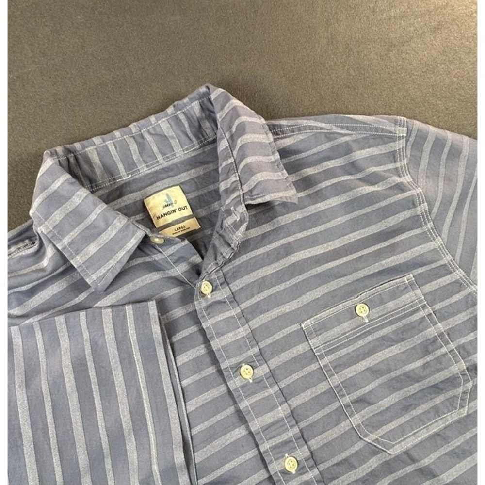 Johnnie-O Hangin' Out Men's Blue White Stripe Button Up Short Sleeve Shirt LG